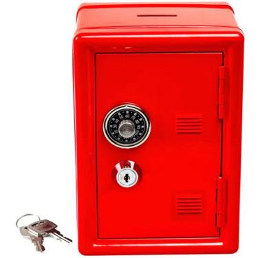 Imagem de Mini Cofre Mecânico Segredo Chaves Dinheiro Joias Vermelho