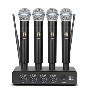 Imagem de Bomaite Sistema de microfone sem fio profissional B-2000 com 4 microfones portáteis sem fio, ideal para festas em casa, cantando, karaokê, reuniões, igreja, eventos, TV