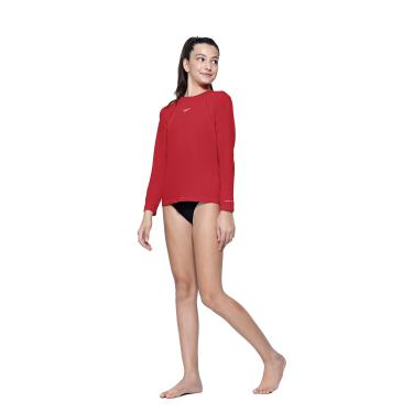Imagem de Camiseta Infantil, Speedo, Manga Longa, Poliamida com Fastdry e Proteção UV50+, tamanho 10 - Vermelho