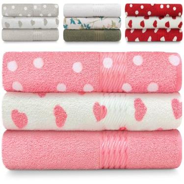 Imagem de Kit 3 Toalhas de Banho 100% Algodão Rosa Branco Prisma Dohler Emcompre