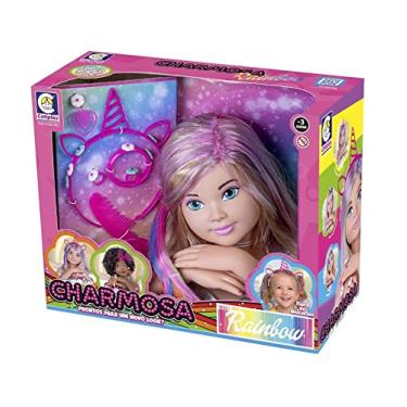 Imagem de Boneca Charmosa Busto Rainbow Pentear Cabeleireira Cotiplás 2578, Multicor
