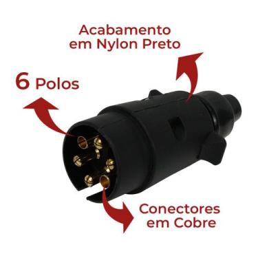 Imagem de Tomada Macho Carreta Carretinha Reboque Engate 6 Pinos - DNI