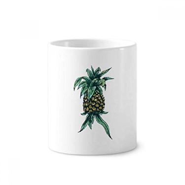 Imagem de Porta-canetas de escova de dentes verde com abacaxi para frutas e frutas, copo de cerâmica branco, 355 ml