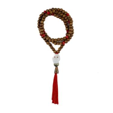 Imagem de Meta Atacado, Japamala dos Orixás de Madeira 108 Contas 8 mm-Escolha a Cor Cor:Crânio Branco Pompom