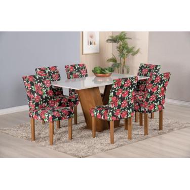 Imagem de Kit 4 Capas Para Cadeira Jantar Com Elástico Estampada Vermelho - Enxo