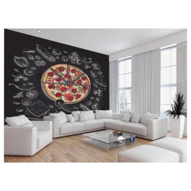 Imagem de Papel De Parede Estilo Lousa Pizza Ingrediente 3,5M Lcb06 - Você Decor
