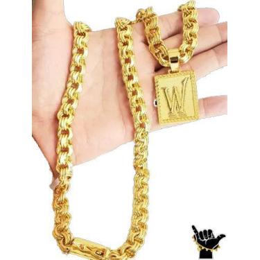 Imagem de Corrente Friso 12mm + Pingente Letra - Banhado a Ouro 18k - ToJoia18k