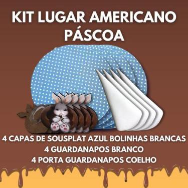 Imagem de Kit 12 Peças Mesa Posta Capa+porta+guardanapo - Azul com bolinhas - Lu