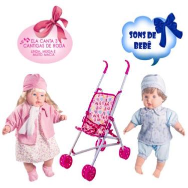 Imagem de Kit Bonecas Reborn Gemeos Menino e Menina + Carrinho Passeio - Milk Br