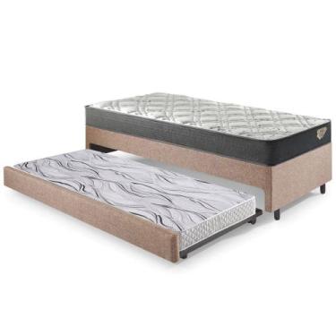 Imagem de Bicama Box Solteiro Linho Marrom 96x203x28 cm com Colchão Adapto Molas