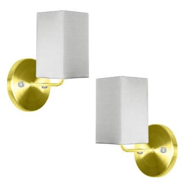 Imagem de Kit 2 Arandela Dourado De Cupula Quadrada Shantung Cinza - MARRYLUZ