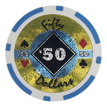 Imagem de Brybelly Black Diamond Poker Chip pesado composto de argila de 14 gramas – Pacote com 50 ($50 azul claro)