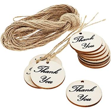 Imagem de Juvale Pacote com 100 - Thank You for Celebrating with Us - Etiquetas de madeira com barbante para lembrancinhas de festa de casamento e chá de bebê, 3,8 cm