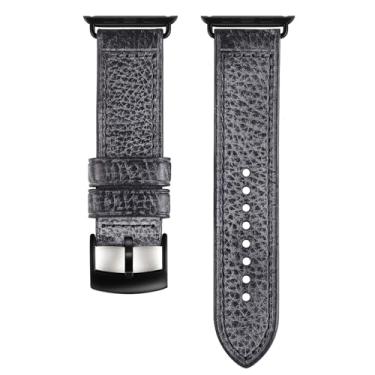 Imagem de Gitalian Pulseira masculina de couro italiano compatível com Apple Watch Ultra2/1, séries 9, 8, 7, 6, 5 e SE2 de 49 mm, 45 mm, 44 mm e 42 mm (preta)