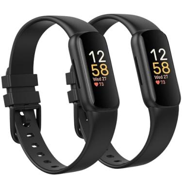 Imagem de Pacote com 2 pulseiras de substituição compatíveis com Fitbit Inspire 3 para mulheres e homens, macia, respirável, esportiva, ajustável, Fitbit Inspire, grande de 18 a 22 cm, preto/preto)