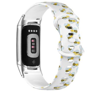 Imagem de Pulseira esportiva macia compatível com Fitbit Charge 5/Fitbit Charge 6 (Bumblebees) para mulheres e homens