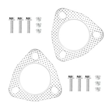 Imagem de 2 peças de junta de flange de escape com 6 peças de parafusos de escape e 6 peças de kit de porcas, junta de escape composta de grafite para reparo de flange de escape, acessórios universais de carro