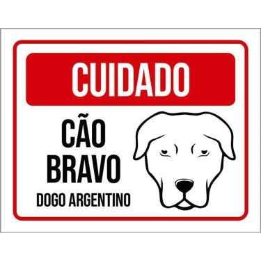 Imagem de Placa Cuidado Cão Cachorro Bravo Dogo Argentino 36X46