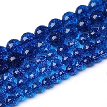Imagem de 60 peças 6 mm cristal azul natural crackle quartzo contas redondas soltas para fazer joias, pulseiras faça você mesmo, colares, contas de pedra de cura energética, 38 cm (6 mm, quartzo azul rachado)