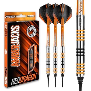 Imagem de RED DRAGON Amberjack 3 Softip Conjunto de dardos profissionais de tungstênio 18 g com voos e eixos