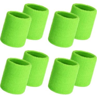 Imagem de Willbond 4 pares de pulseiras esportivas de pulso de algodão grosso para homens e mulheres pulseiras de tênis absorventes e respiráveis para basquete, malhar e ginástica (verde neon)