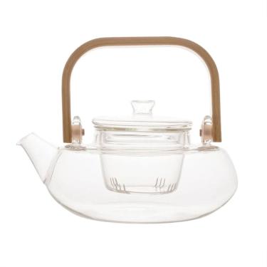 Imagem de Chaleira Bule Vidro Com Infusor Vai Direto Ao Fogo Alça de Bambu 800ml Wolff