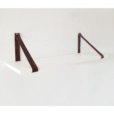 Imagem de Prateleira MDF branco com alça marrom - Casa Up
