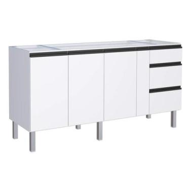 Imagem de Gabinete de Cozinha Branco em Aço 175cm com Puxador Preto Gaia Cozimax
