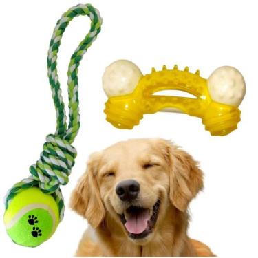 Imagem de KIT 2 Brinquedos Pet interativos para Cães Osso de Nylon Mordedor puxa