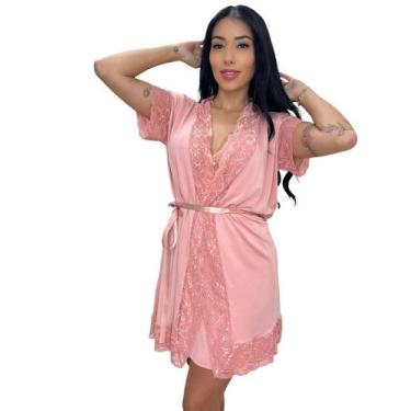 Imagem de Robe Feminino Noiva Sexy Renda Luxo Roupão de Banho Kimono Roupa de Do