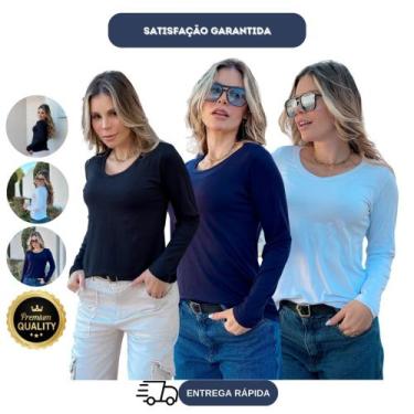 Imagem de Blusa Básica Feminina Gola V Manga Longa P, M, G E GG - Segunda Pele -
