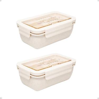 Imagem de Kit 2 Marmita Hermética com talheres de bambu e PP off white 1,1L - Ly