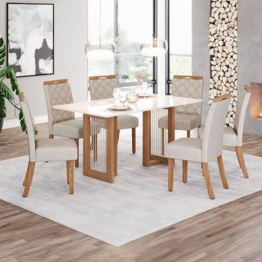 Imagem de Mesa de Jantar 6 Lugares Yara Natural/Off White/Linho - Henn