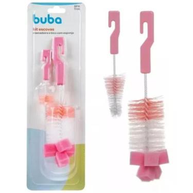 Imagem de Kit Escovas de Lavar Mamadeira e Bico com Esponja Rosa - Buba