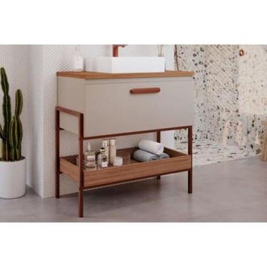 Imagem de Balcão p/ Banheiro Portinari 1 Porta c/ Cuba 80cm Cappuccino/Freijo - 