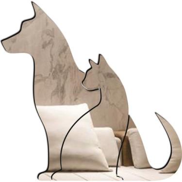 Imagem de Aplique de Espelho Decorativo Acrílico Cao Gato 35x48cm 38204 - CREATU
