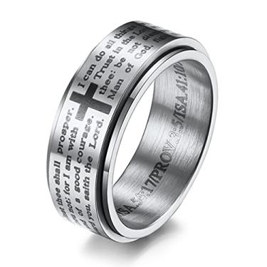 Imagem de WOYNJI Aliança de Casamento Giratória de Aço Inoxidável 8 mm Versículo da Bíblia Cristã Oração do Senhor, Anel Giratório para Homens e Mulheres, Metal, Sem pedra preciosa