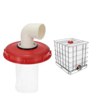Imagem de PATIKIL Tampa de filtro de tampa IBC 90° 245 mm tampa de barril de plástico tonelada com filtro de nylon lavável adaptador de mangueira IBC recipiente de tanque IBC para tanque de água da chuva 1000L