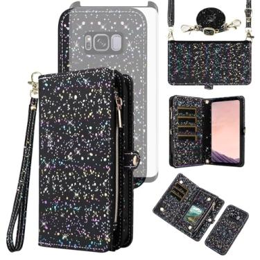 Imagem de Asuwish Capa de celular para Samsung Galaxy S8 Plus com zíper carteira magnética destacável com protetor de tela e suporte de cartão com glitter, suporte para celular S8plus S 8 8plus 8S Edge S8+
