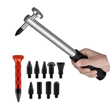 Imagem de HiYi Ferramentas de remoção de amassados sem pintura, kits de reparo de amassados de carroceria, conjuntos de martelos de alumínio com 9 peças de cabeças de metal para bater ferramentas de torneira