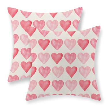 Imagem de GOLIANDA Conjunto de 2 capas de travesseiro para dia dos namorados 61 x 61 cm, rosa, coração, aniversário, dia das mães, dia dos namorados, decoração de fazenda, ao ar livre, para decoração de sofá
