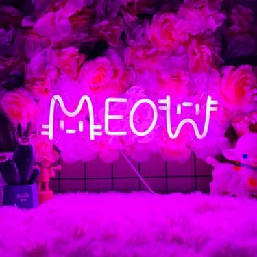Imagem de IMEGINA Placa De Neon Rosa Miau Para Decoração De Parede Placa De Neon Rosa Miau Adorável Led Neon Para Quarto Zoológico Gato Café Casa De Gato Loja Restaurante Casa Cozinha Homens Caverna Decoração D