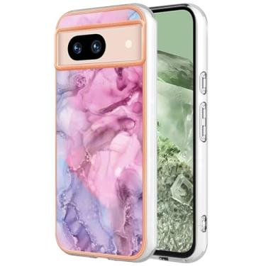 Imagem de Dinglijia Capa de telefone fina para Google Pixel 8a, TPU macio IMD padrão de mármore design moderno capa para meninas, câmera aprimorada e capa de proteção de tela para Pixel 8a, BKC rosa