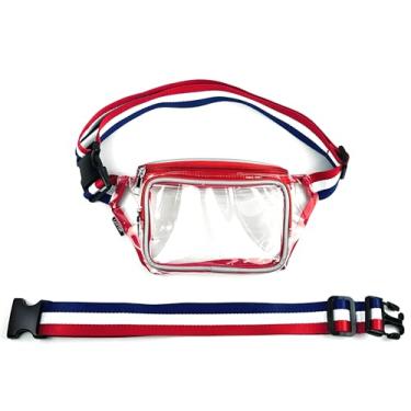 Imagem de ColoPeak Pochete transparente patriótica com tubulação refletiva e extensor de 76 cm – bolsa de cinto transparente aprovada para estádio, ajustável para shows, festivais e eventos esportivos,