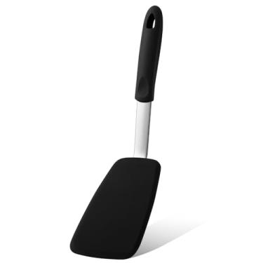 Imagem de Yetene Espátula pequena de silicone, mini espátula de silicone resistente ao calor, flexível, pequena espátula de silicone para cozinha, espátula antiaderente para panqueca de ovo (preta, 34 x 10 cm)