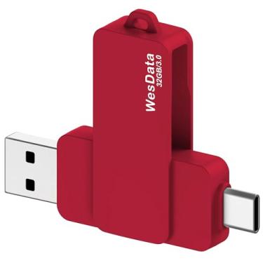 Imagem de WesData Pen drive USB C 3.0 de 32 GB com porta tipo C e tipo A, armazenamento e backup de pen drives USB C para smartphones com função OTG e porta tipo C, laptops, MacBook, PC (vermelho)