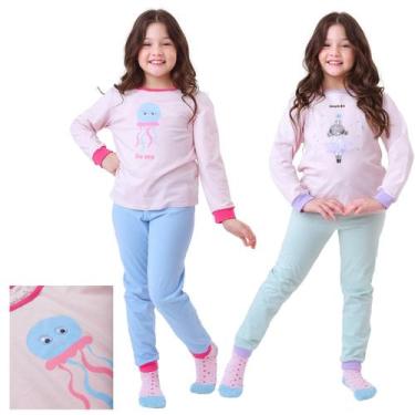 Imagem de Kit Pronto 4 Peças Pijama Macio Comprido, Longo Infantil 2 Camisas  2 