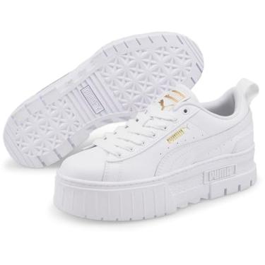 Imagem de PUMA Girl's Mayze Leather (Big Kid) Puma White/Puma Team Gold 5.5 Big Kid M