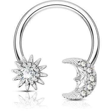Imagem de OUFER Anéis de septo 16G, anel de nariz com design de estrela e lua, brinco de hélice, joia de piercing confortável Tragus Daith de aço inoxidável 316L, dourado, Metal, Zircônia cúbica