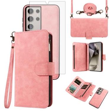 Imagem de Asuwish Capa de celular para Samsung Galaxy S24 Ultra 5G com zíper carteira celular com protetor de tela de vidro temperado alça transversal alça flip suporte para cartão S24Ultra 24S S 24 24Ultra